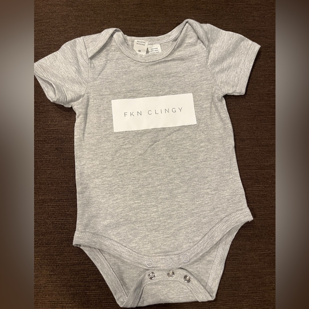 “F*n clingy” short sleeve onesie